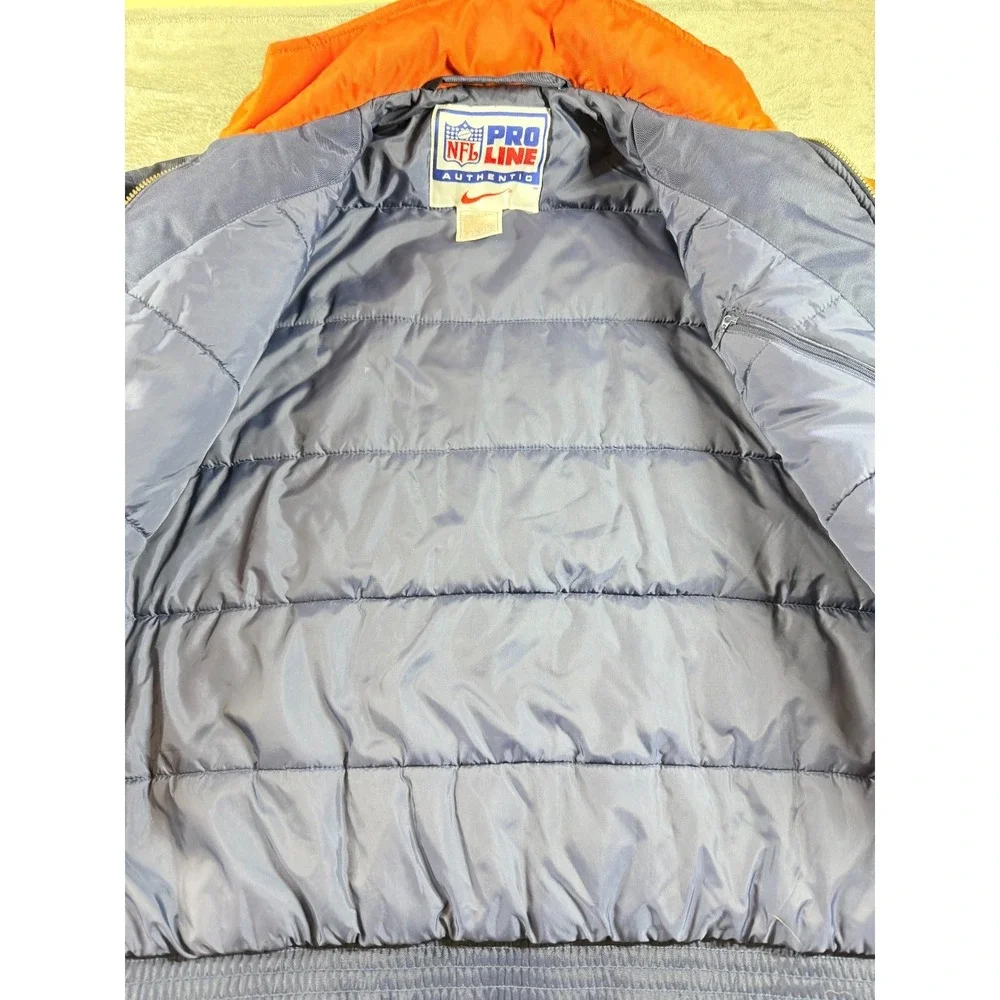 Vtg Nike NFL Pro Line Denver Broncos Big D Puffy Jacket Men's L Blue Orange